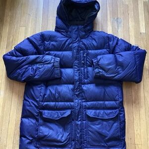 SPORTY L.L. BEAN Men's Large Hooded Solid Navy Blue Soft Shell Puffer Jacket